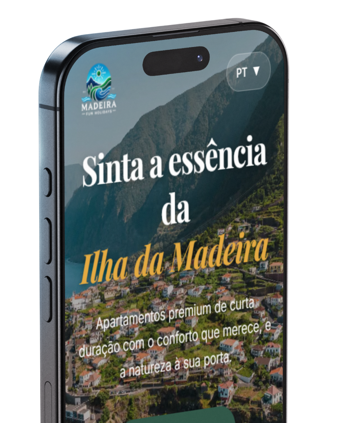 Website Madeira Fun Holidays aberto num telemóvel, design exclusivo por Lucas