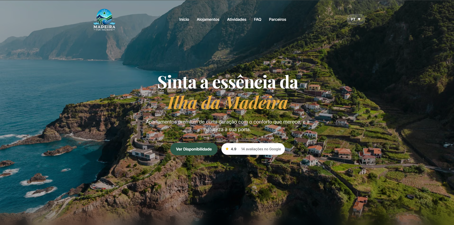 Website Madeira Fun Holidays — alojamentos premium e atividades na Madeira