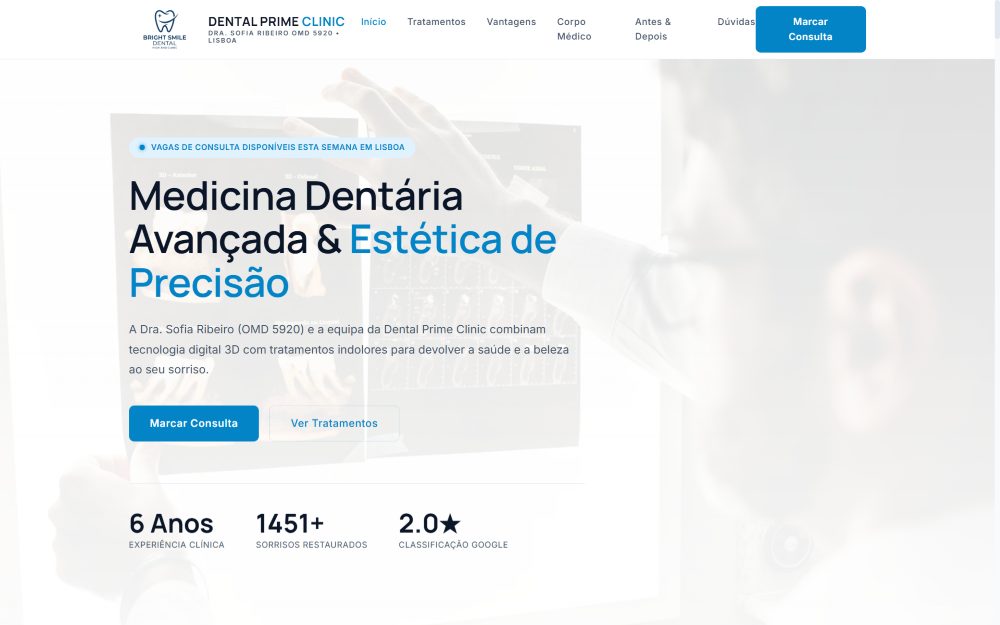 Website Dental Prime Clinic, projeto de Lucas